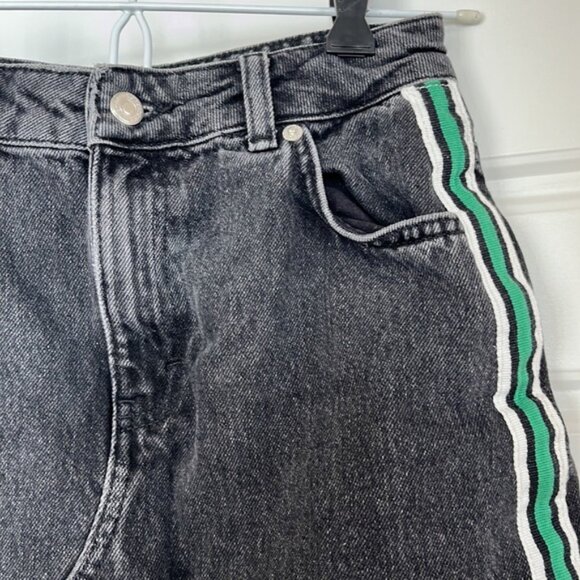 Topshop - black jean skirt with green stripes - Picture 4 of 10